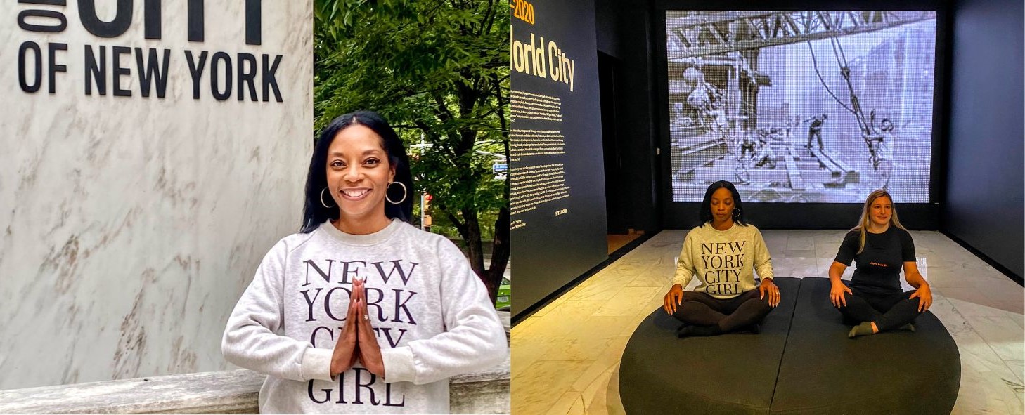 Two images of yoga at MCNY